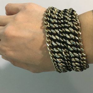 Gold Chain Black Threaded Bracelet